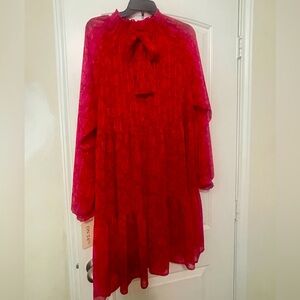 Red shimmery dress with roses print. Brand On 34th st XL size